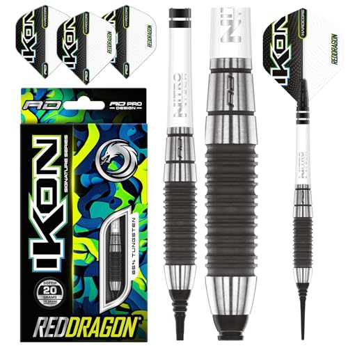 RED DRAGON Ikon 1.2 20 Gramm Professionelles Wolfram Softip Dart Set mit Flights und Schäften