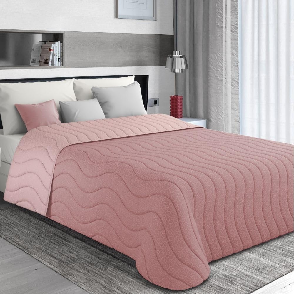 MAXIME MAISON - Tagesdecke 215x265 cm Cipria/Rosa Wendedesign, Tagesdecken Herbst/Frühling (100 gr/mq) Steppdecke Unterfüttert, Gesteppt, Weiche Mikrofaser, Made in Italy