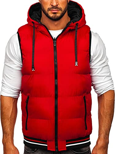 BOLF Herren Weste mit Stehkragen Steppweste Bodywarmer Daunenweste Reißverschluss Ärmellose Sportweste Zip Wärme Freizeit Outdoor Style 7127 Rot-Schwarz S [1U1]