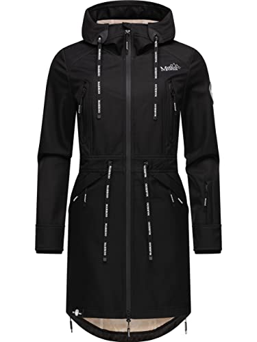 MARIKOO Damen Softshelljacke Parka Übergangsjacke Regenjacke mit Kapuze Racquellee Black Gr. L