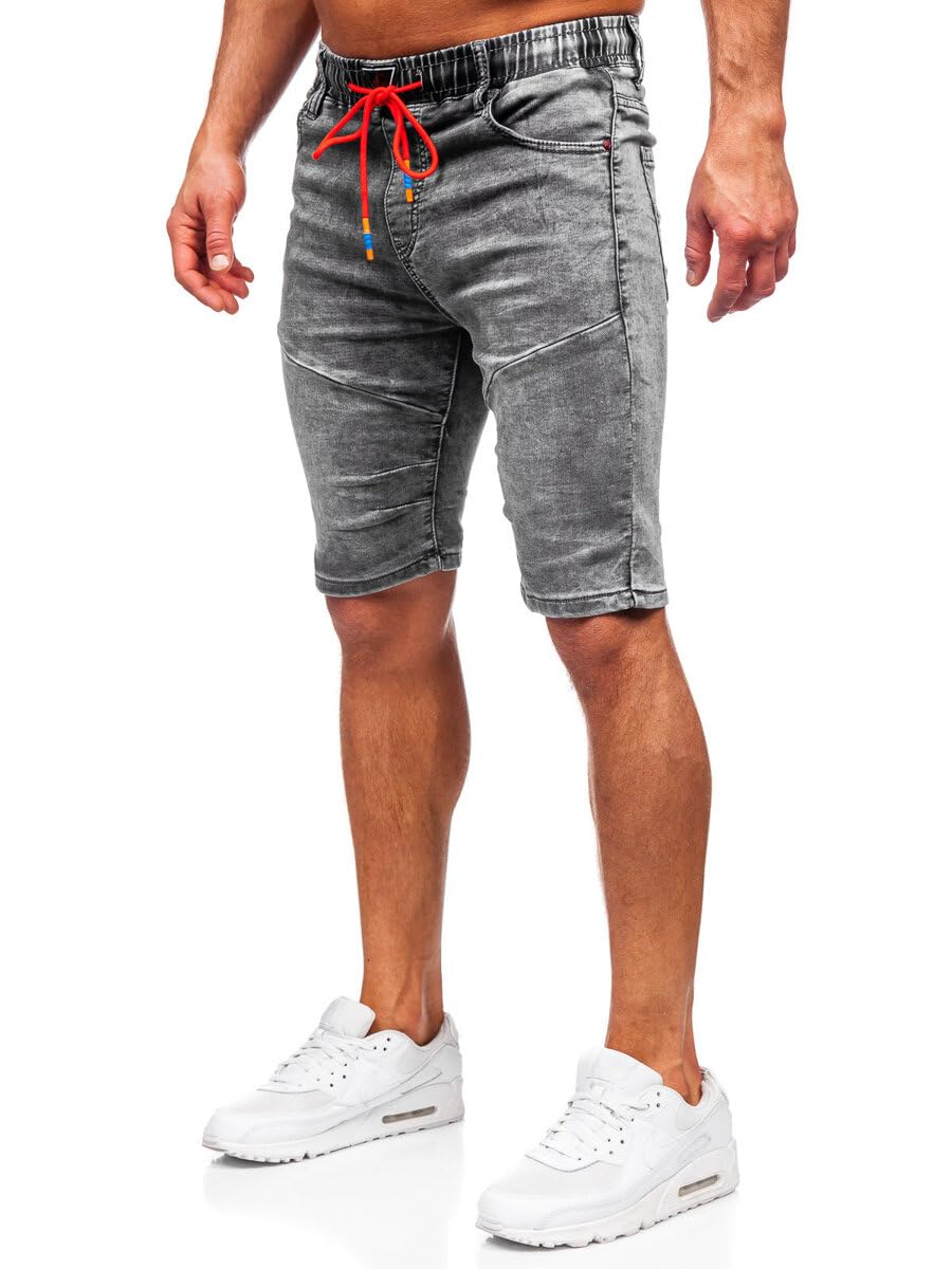 BOLF Herren Kurze Jeanshose Shorts Bermudas Jeans Short Kurze Hose Cargo Cargoshorts Destroyed Used Look Denim Stretch Freizeithose TF175 Schwarz M [7G7]