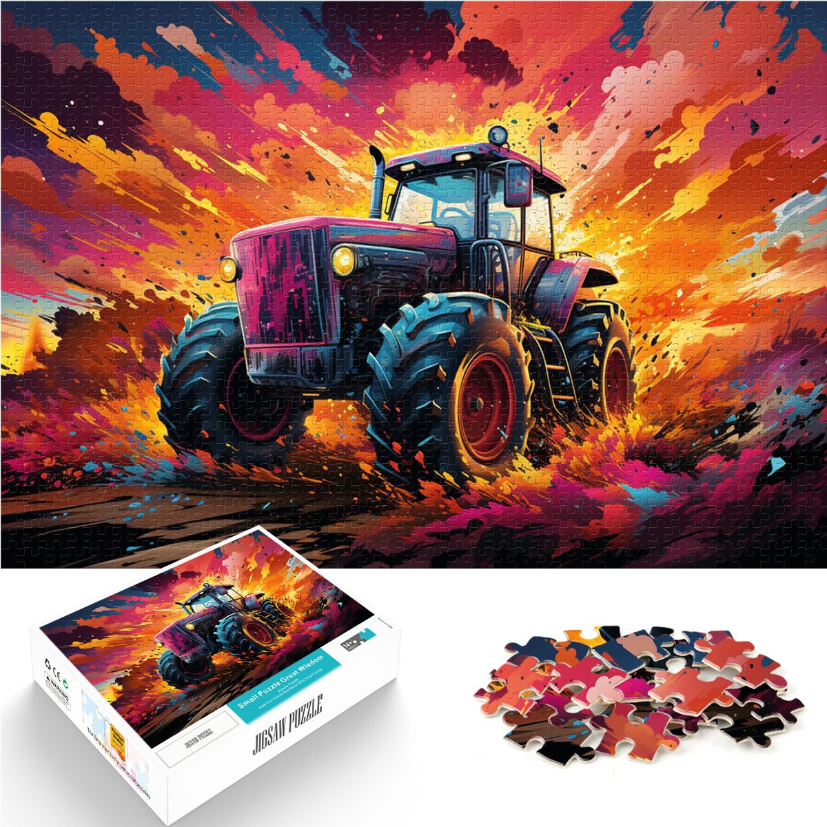 Puzzle für Fantasie, bunter Traktor für Erwachsene, 1000-teiliges Puzzle, Lernspiele, Holzpuzzle, anspruchsvolles Spiel, Geschenke, 1000 Teile (50 x 75 cm)