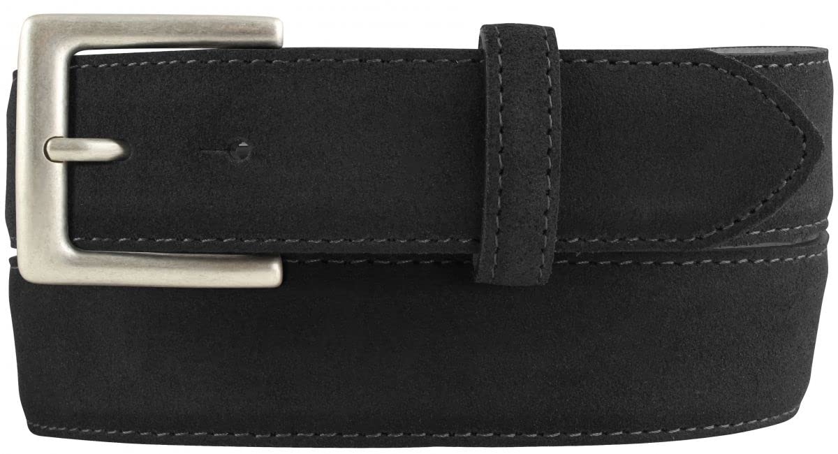 BELTINGER Gürtel aus Veloursleder 3,5 cm | Velour-Ledergürtel für Herren 35mm | Wildleder-Gürtel mit antik-silber Gürtelschließe | Schwarz 80cm