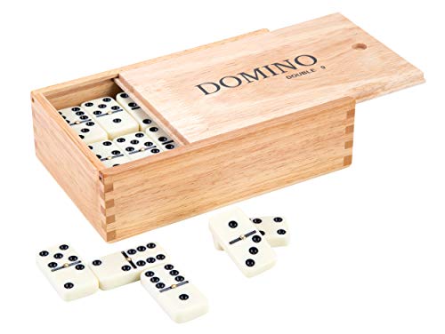 Engelhart - 250123 - Tolles Domino-Spiel - HolzBox mit 55 Dominos Doppel 9 - 55 Kunststoffteile -