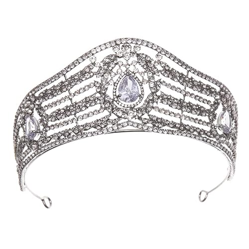 AIHEDOUJ Silber Farbe Luxus Kristall Krone Tiara Strass Prom Prinzessin Diadem Frauen Braut Hochzeit Haarschmuck Schmuck Stirnband Stirnbänder