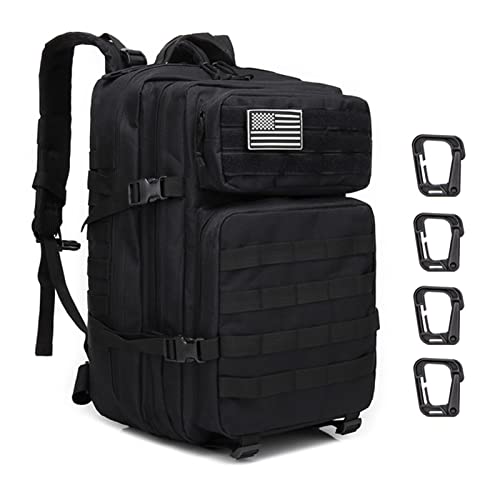 ZEHNHASE Taktischer Rucksack, 45L Trekking Military Molle Rucksack Outdoor Wandern Camping Trekking Jagd Reisen für Damen Herren (SCHWARZ)