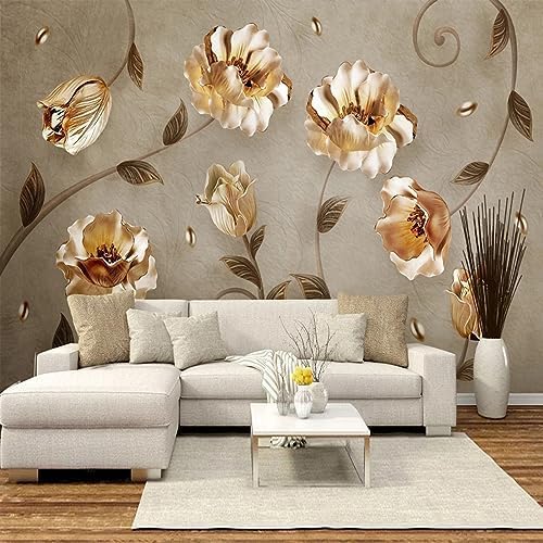 XLMING Romantische Geprägte Goldblume 3D Tapete Home Dekoration Wohnzimmer Sofa Schlafzimmer Tv Hintergrund Wand-250cm×170cm