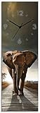 ARTLAND Wanduhr ohne Tickgeräusche Glas Funkuhr 20x60 cm Rechteckig Lautlos Afrika Tiere Elefant Safari Natur Sonne Kolonialstil T9QO