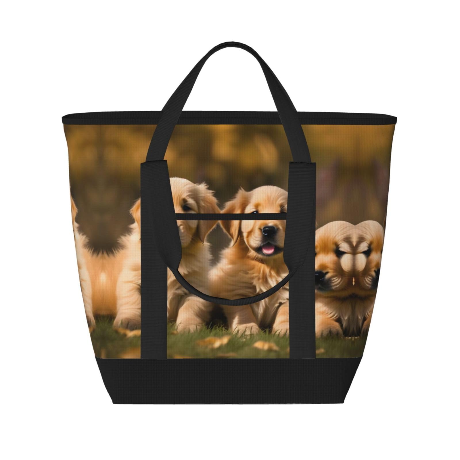 YQxwJL Golden Retriever Kühltasche mit Hundemotiv, große Kapazität, isolierte Kühltasche, Einkaufstasche, Reisetasche, Strand, wiederverwendbare Einkaufstasche für Erwachsene, Schwarz, Einheitsgröße