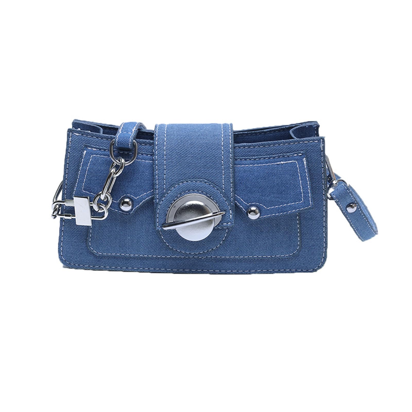 ohodhmnu Damen-Tragetasche, modische PU-Unterarmtasche für Frauen, stilvolle und praktische einzelne Schultertaschen Satchel, denim-blau, No pendant