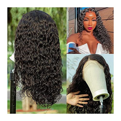 Perücken HD Transparente Spitzeperücken Indisches Echthaar 13 x 4 Wasserwelle Lace Front Echthaarperücken for Frauen 180% langes tiefes lockiges Remy-Haar 4 x 4 Spitzenverschlussperücke Damenperücke (