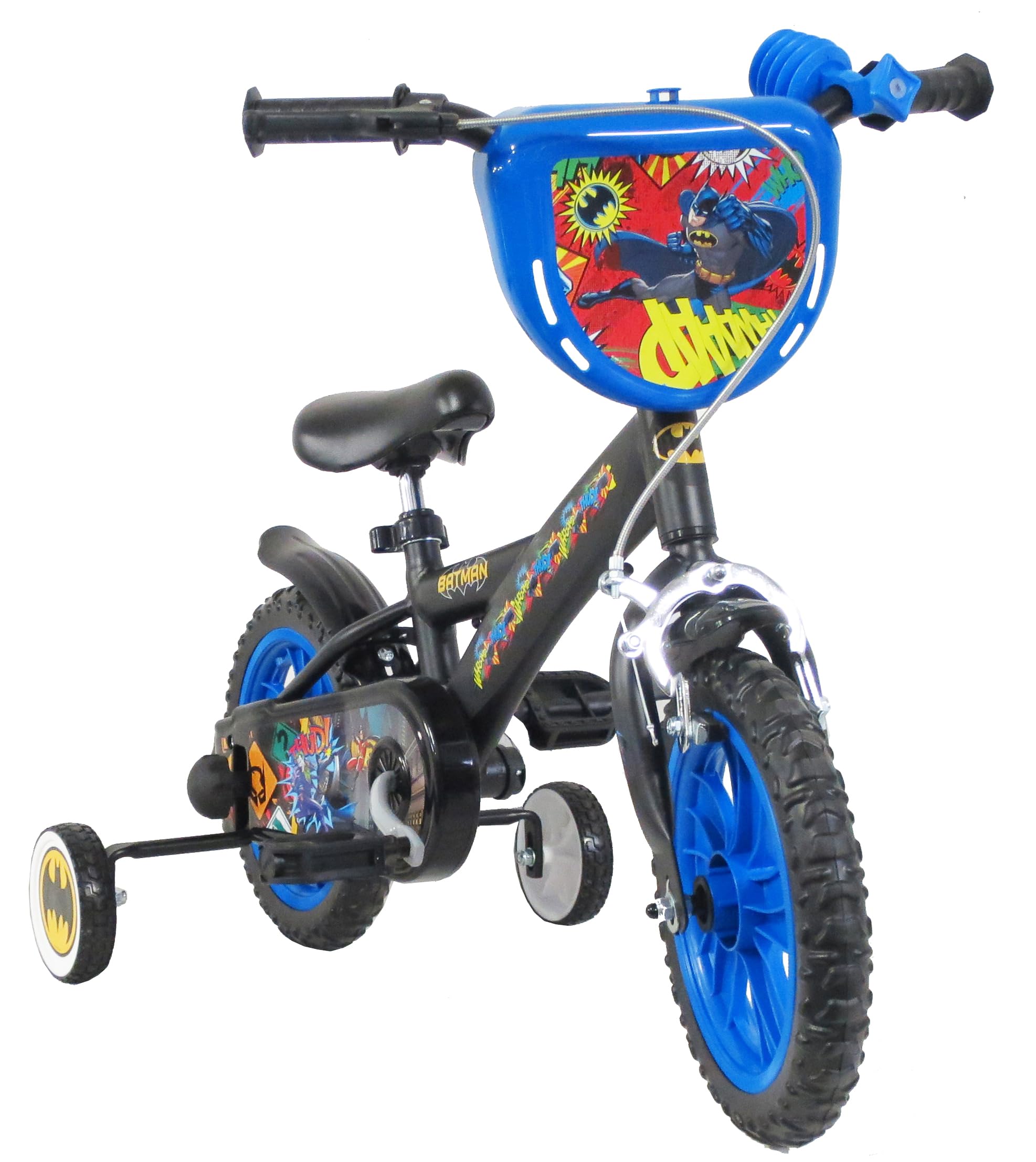 albri 12 Zoll, Batman Fahrrad mit seitlichen Stabilisatoren, Trinkflasche und personalisiertem Frontschild, hergestellt in Italien, für Kinder, schwarz