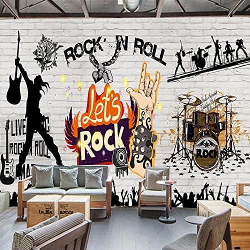 XLMING Weißes Backsteinmuster Vintage Nostalgisch Musik Rock Graffiti Poster Restaurant Ktv Dekoration Küche Esszimmer Arbeitszimmer Wohnzimmer TV Hintergrund Wand 3D Tapete-200cm×140cm