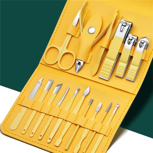 Maniküre-Schneider-Nagelknipser-Set, tragbarer Edelstahl-Ohrlöffel, Nagelknipser, Pediküre, Nagelschere, Toos, Gelb SET02