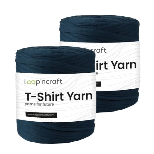 Textilgarn 2er-Set, Tiefseeblau, Loopncraft, 2 X 750g, T-Shirt Yarn, Recyling Garn