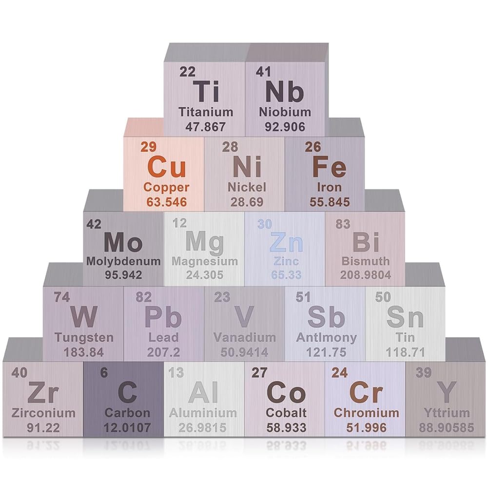 Naugan 20-Teiliges Elements-WüRfel-Set, 0,39, Periodensystem der Elemente, Wolfram-WüRfel für Elements Collection,