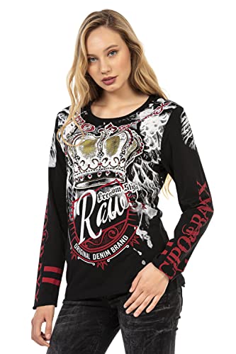 Cipo & Baxx Damen Pullover Sweatshirt Longsleeve Langarmshirt Print Rundhals WL284 Schwarz XL