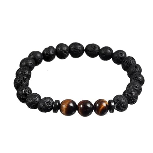 AIHEDOUJ 8 mm Schwarze Lavastein-Armbänder für Damen und Herren, Halbedelstein-Armreifen, Türkis