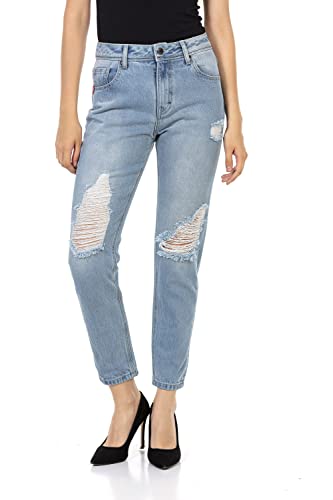 Cipo & Baxx Damen Jeanshose Destroyed Used Design Denim Pants Regular Fit WD451 Hellblau W30 L32