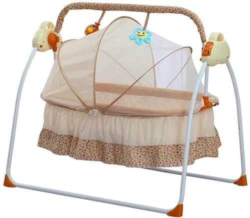 Babywiege Babyschaukel Elektrisch Baby Swing Schaukelwippe Babywippe mit Matratze & Moskitonetz Automatische Wiege 3 Gänge Schaukel, 12 Melodien