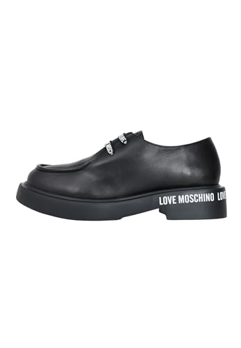 Love Moschino Schwarze Mokassins für Damen mit Logo-Schnürung, Schwarz , 37 EU