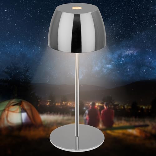 BRILONER - Mini LED Tischlampe kabellos IP44 mit Touch, stufenlos dimmbar, Akku & Lichtquelle tauschbar, Nachttischlampe, Wohnzimmer, LED Lampe, Akku Tischleuchte, 8x20 cm (DxH), Chrom