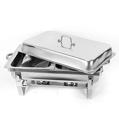 HuKaiL 7.5L*2 Edelstahl Warmhaltebehälter, Speisewärmer Chafing Dish mit Faltbar Ständer, Warmhaltegerät Buffetwärmer für Cafeterias, Hotel, Schulkantinen, Bankette, 55.7 * 34 * 38.3cm