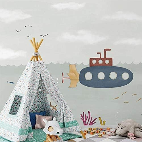 XLMING Einfaches Ozean-U-Boot Cartoon-Tiere Küche Esszimmer Arbeitszimmer Wohnzimmer TV Hintergrund Wand 3D Tapete-400cm×280cm