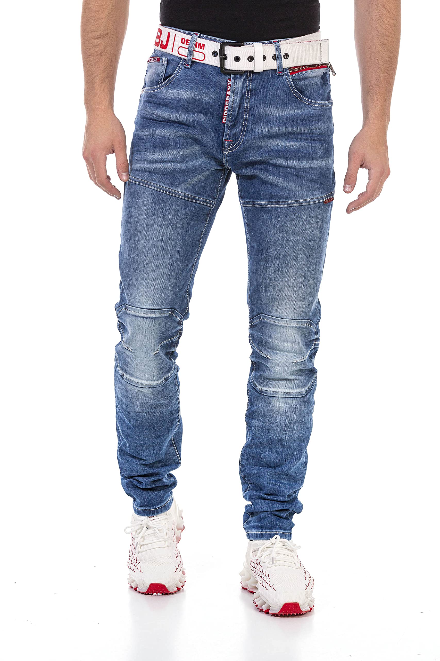 Cipo & Baxx Herren Jeans Hose Straight Fit Denim Jeanshose Reißverschluss Naht Pants CD698 Blau W32 L32