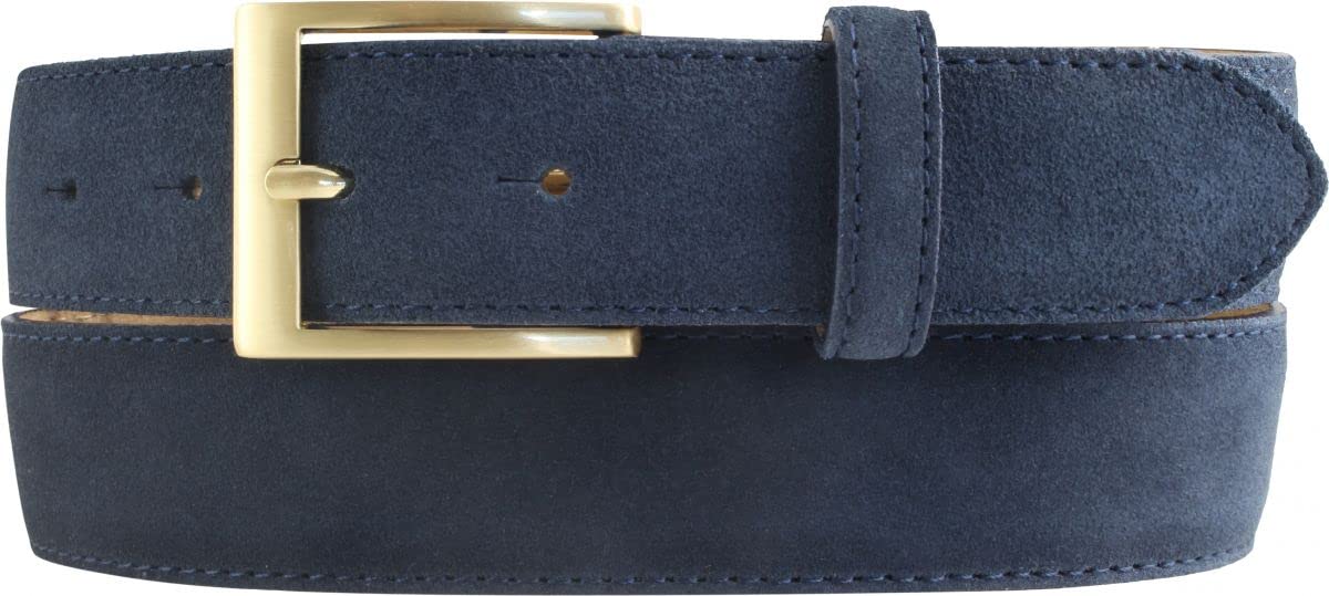 BELTINGER Gürtel aus Veloursleder 3,5 cm | Velour-Ledergürtel für Herren 35mm | Wildleder-Gürtel mit goldener Gürtelschließe | Marine 95cm