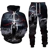 RIAAJ 3D wolf Jogginganzug Herren Jogging Sportanzug Fitness Sporthose Hose Hoodie Herren Trainingsanzug Zweiteiliges Set Freizeitanzug mit Löwen Tigermuster Sportsw (A14,L)