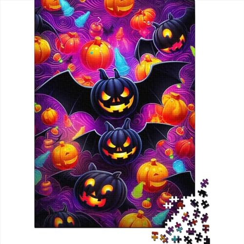 Fledermaus-Kürbis-Holzpuzzle für Erwachsene und Jugendliche von Difficult Challenging Puzzles 1000 Teile für anspruchsvolles Puzzlespiel und Familienspiel 75x50cm