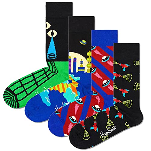 Happy Socks 4er-Pack Into The Park Socks Set, bunte und fröhliche Socken für Damen und Herren, Grün, 4 Paar HS473