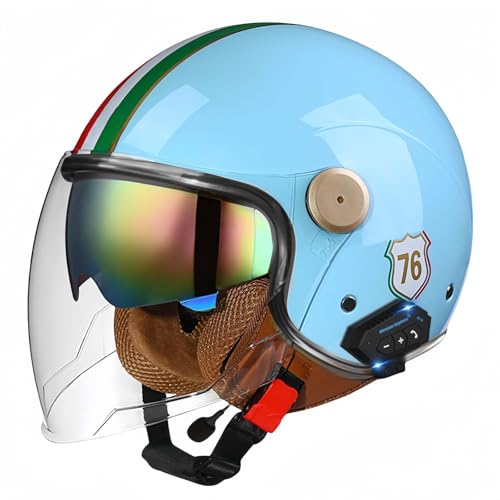 Motorradhelm, Offener Halbhelm Mit Sonnenblende, Retro-Vintage-Stil, Motorradhelm Für Jugendliche, Männer Und Frauen, DOT/ECE-Geprüft T,XL61-62CM