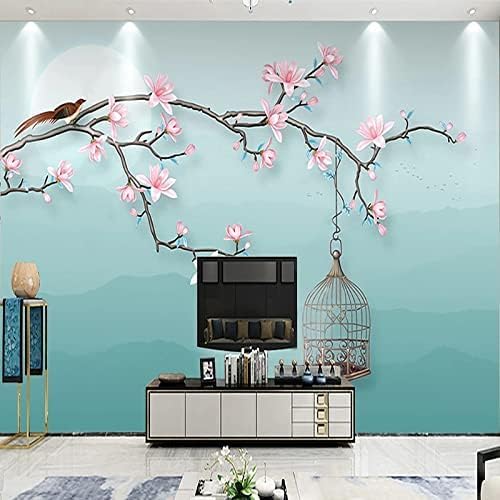 XLMING Rosa Blühender Vogel Blauer Rücken 3D Tapete Home Dekoration Wohnzimmer Sofa Schlafzimmer Tv Hintergrund Wand-150cm×105cm