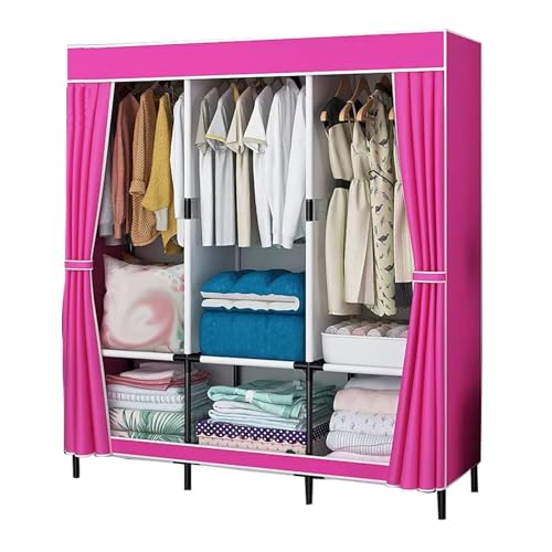 ZHANGshouf Kleiderschrank, Tragbarer Canvas-Kleiderschrank Für Schlafzimmer, Kleiderschrank-Aufbewahrungsorganizer Mit Kleiderstange, Stoffbezug, Faltbarer Kleiderschrank,Pink-126x45x163CM