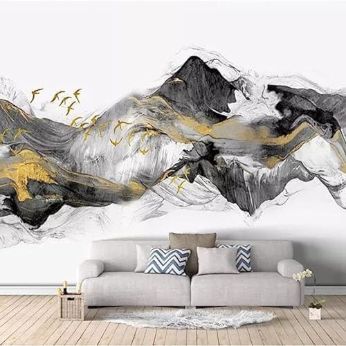 XLMING Porträt Vogel Abstrakt Gold Tinte Landschaft Restaurant 3D Tapete Wohnzimmer Sofa Schlafzimmer Esszimmer Home Dekoration Wand-430cm×300cm