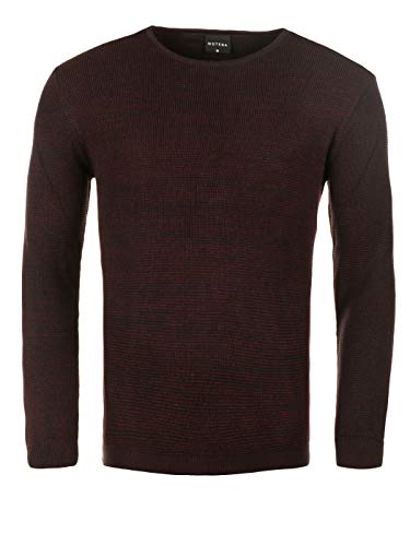 WOTEGA Herren Feinstrick Pullover Rundhals Basic Männer Feinstrickpullover Pulli Meliert Strickpullover Strickpulli, Rot (Bordo-Navy 193713), XXL