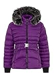 Cipo & Baxx Damen Steppjacke Fell Kapuze Gürtel Winter Jacke Outdoor WM132 Lila S