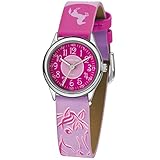 JACQUES FAREL Kinder-Armbanduhr Pferd Sterne rosa-pink Analog Quarz Metall Kunstleder HCC 312