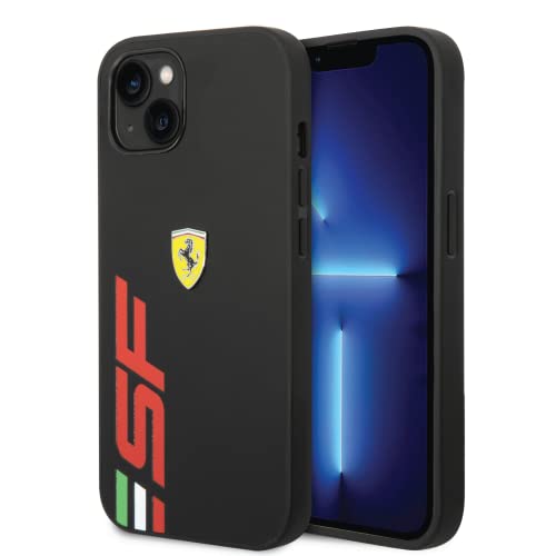 Ferrari Handyhülle für iPhone 14 Plus in Schwarz mit Big Red SF Logo, PU Leder Schutzhülle Strapazierfähig & Anti-Scratch Case mit Easy Snap-on & Stoßdämpfung