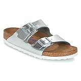 BIRKENSTOCK Damen Arizona Leder Softfootbed Pantoletten, Silber (Metallic Silver), 41 EU