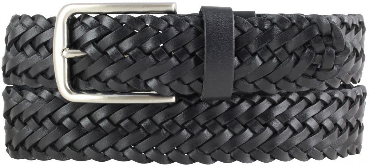 BELTINGER Flecht-Gürtel aus Vollrindleder 3,5 cm | Flecht-Ledergürtel für Damen Herren 35mm | Geflochtener Gürtel mit silberner Schließe | Schwarz 110cm