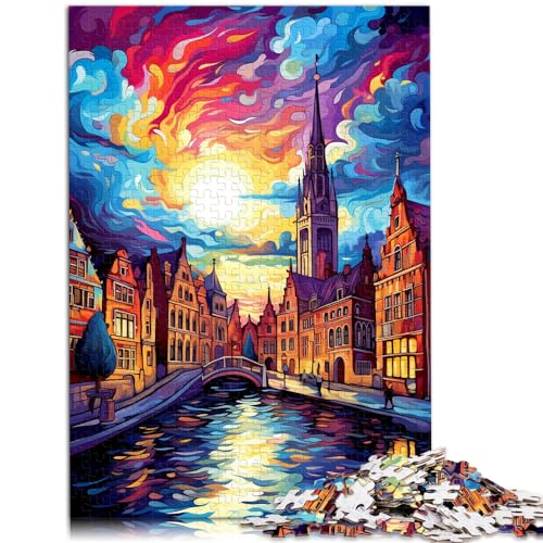 Puzzle-Geschenk, farbenfrohes Brügge, 1000-teiliges Holzpuzzle, Spaß für Aktivitäten zu Hause, Geburtstagsgeschenk, Reisegeschenke, 1000 Teile (50 x 75 cm)