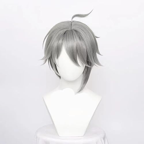 WCCNKK Genshin Impact Alhaitham Cosplay Perücken, Kurzes Haar Mit Grauem Farbverlauf, Hitzebeständige Synthetische Haare Perücke + Kappe, Dekorative Accessoires, Anime-Geschenk