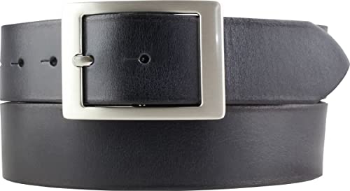 BELTINGER Herren-Gürtel aus Vollrindleder Vintage-Look mit Doppel-Schließe 4 cm | Jeans-Gürtel für Herren 40mm | Mit geschwärzten Kanten | Schwarz 105cm