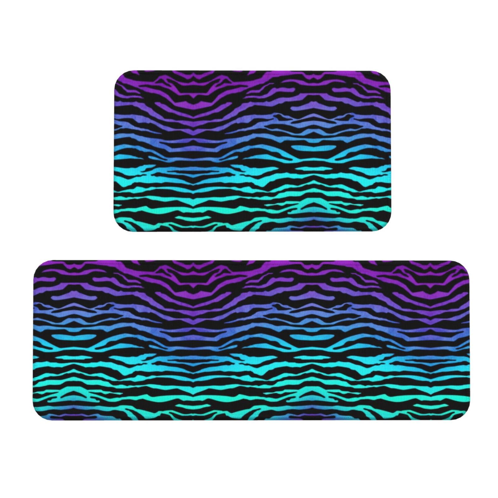 Küchenteppich-Set, rutschfest, wasserdicht, für Flur, Büro, Violett, Blau, Grün, Camouflage, Zebrastreifen, 2-teilig