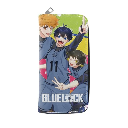 RYNDEX Blue Lo-ck Kartenetui Anime, Leder Geldbörse mit Reißverschluss-Design, Reisegeldbeutel für Kinder Geld Geldscheinfach und Münzfach(Color:Multicolor 5)