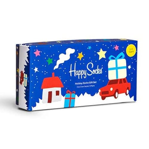 Happy Socks 3-Pack Kids Holiday Socks Set, farbenfrohe und fröhliche, Socken für Männer und Frauen, Blau-Weiß-Rot (2-3Y)