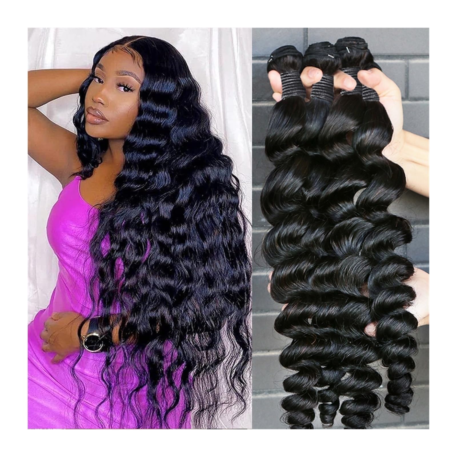 Human Hair Bundles Peruanische Haarwebart Bundles Rohes Menschliches Haar Bundles 12-30 Zoll Lose Welle Bundles Remy Extension1/ 3/4 Bundles human hair weave (Size : 16 18 20 22)